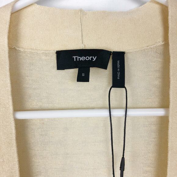 Theory Womens Sag Harbor Cardigan Small Cream Sweater Open Front Waterfall NWT - Picture 7 of 9